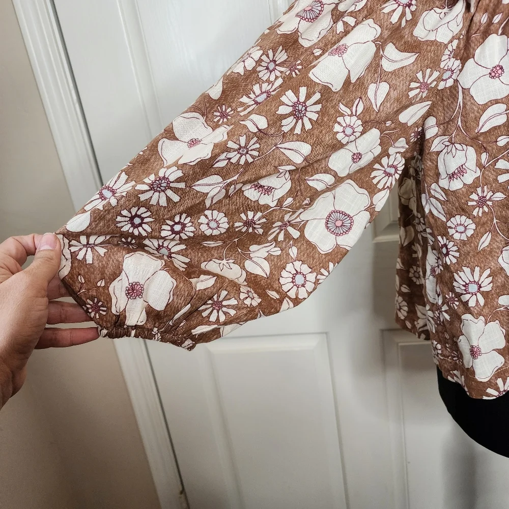 Free People Miss Daisy Top Vintage Combo Print Puff Sleeves | Small | EUC